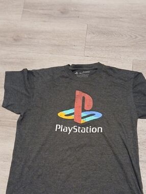 Sony Dark Gray PlayStation Logo Tee with Red, Yellow & Blue Emblem